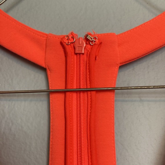 Lulu's Womens Size XS Neon Coral Bodycon Midi Dress Going Out Slit V-Neck Party - Picture 4 of 14